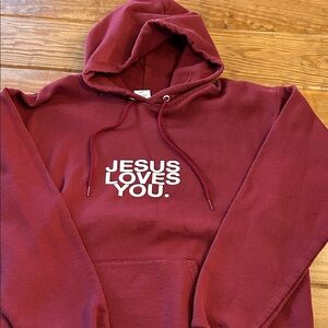 Maroon Hoodie with 'Jesus Loves You' on front